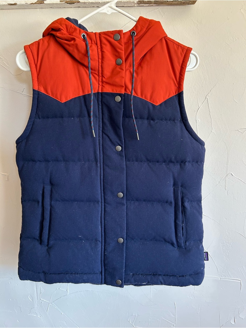 Patagonia Hooded Puffer Vest in Navy and Red